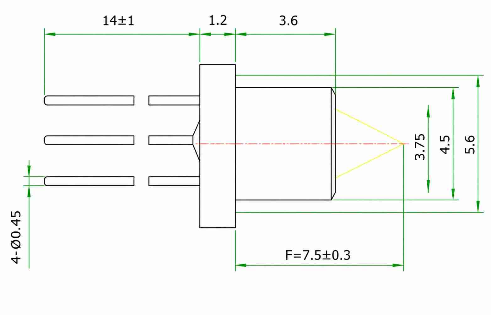 1310nm High Power QCW FP Laser Diode (TO Package) — Product Size