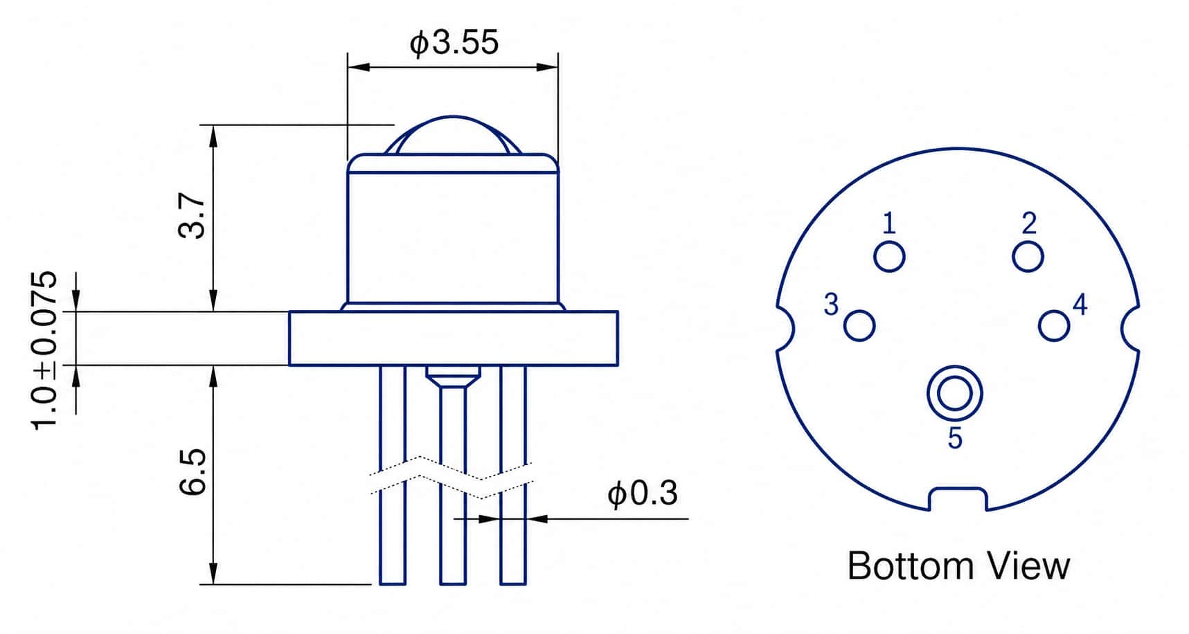 Heating DFB 1650.9nm Laser Diode for Methane Gas Sensing TO Package — Product Size