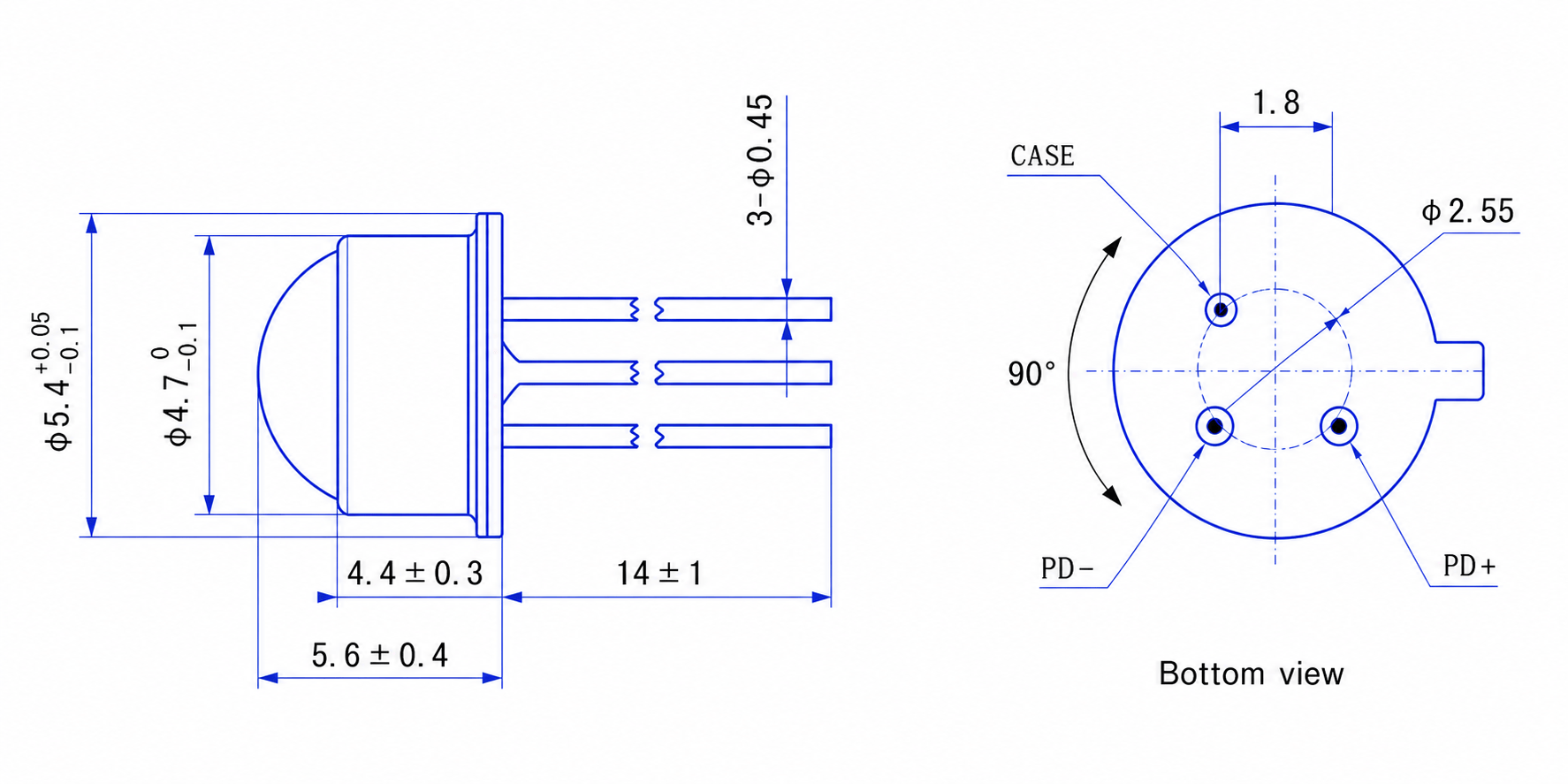 InGaAs PIN Photodiode Methane Sensor TO Package (900–1700nm) — Product Size