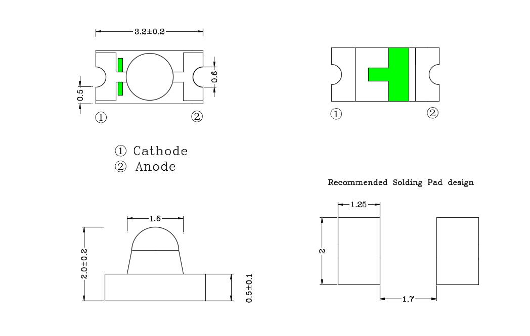 1206ULM850-L 1206 SMD VCSEL external dimensions and soldering pad