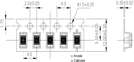 1206ULM850-L VCSEL carrier tape dimensions and polarity