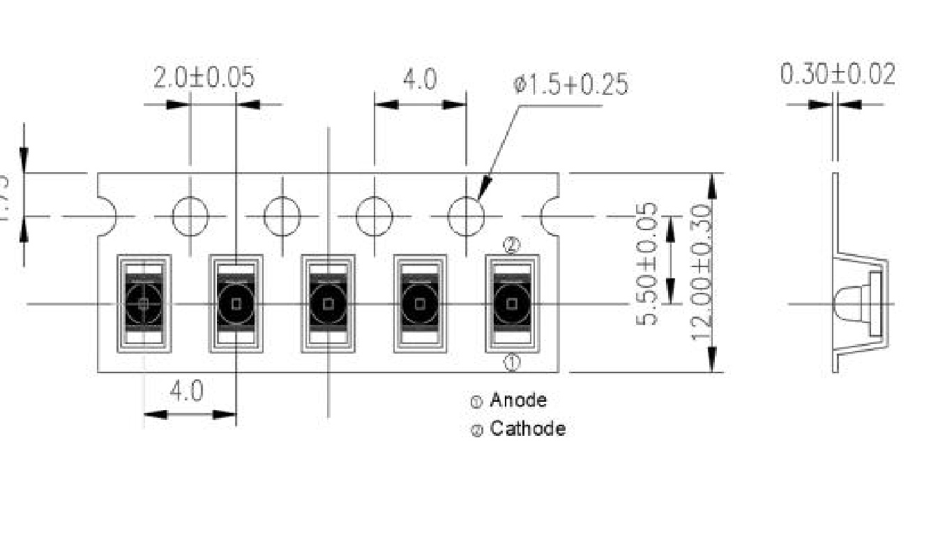 1206VCA940R8 VCSEL carrier tape dimensions and polarity