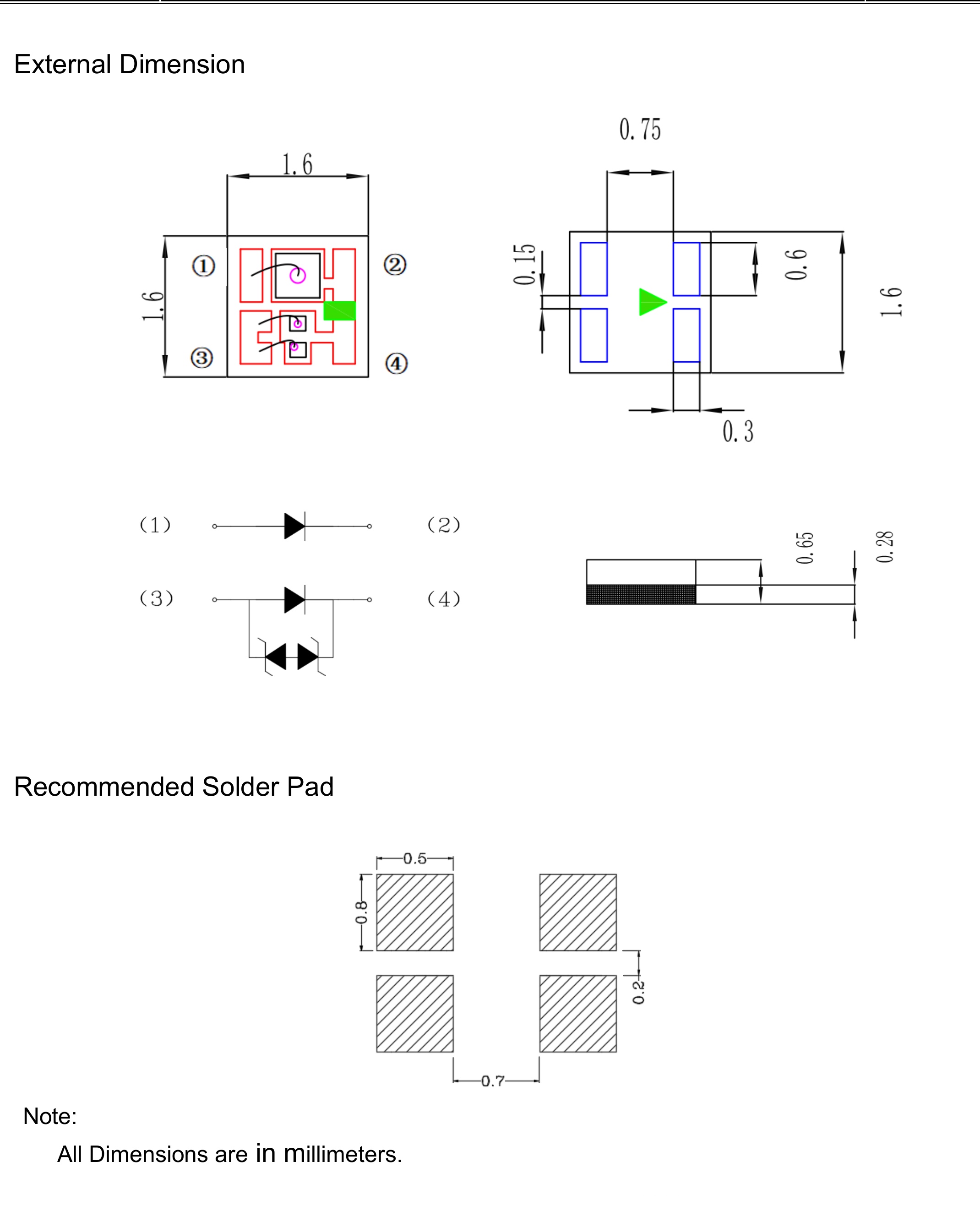 1616VCA940R8-PD0224-Z external dimensions pin configuration and recommended solder pad