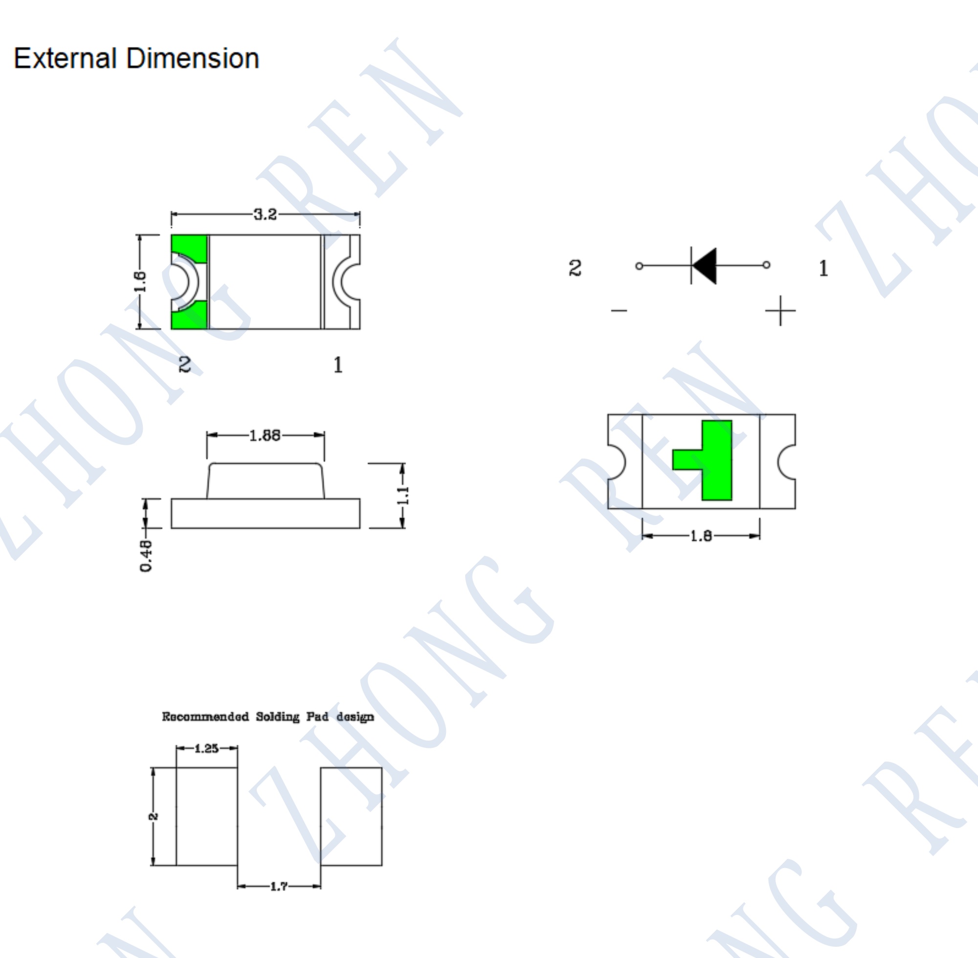 JC1206PD0224 1206 SMD photodiode dimensions and recommended soldering pad