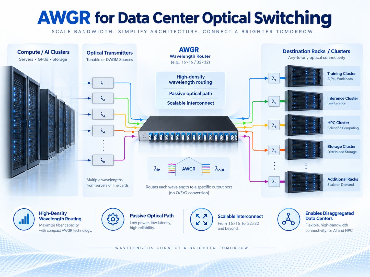 AWGR module in a wavelength routed data center optical interconnect architecture