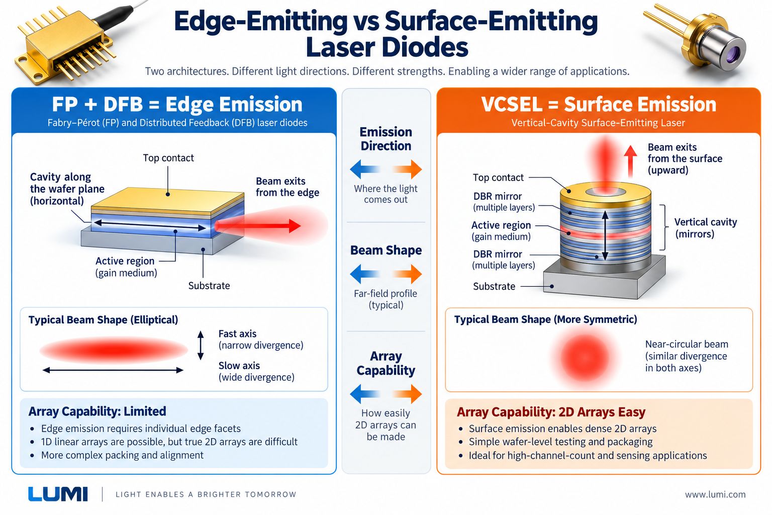 Edge-emitting vs surface-emitting laser diodes