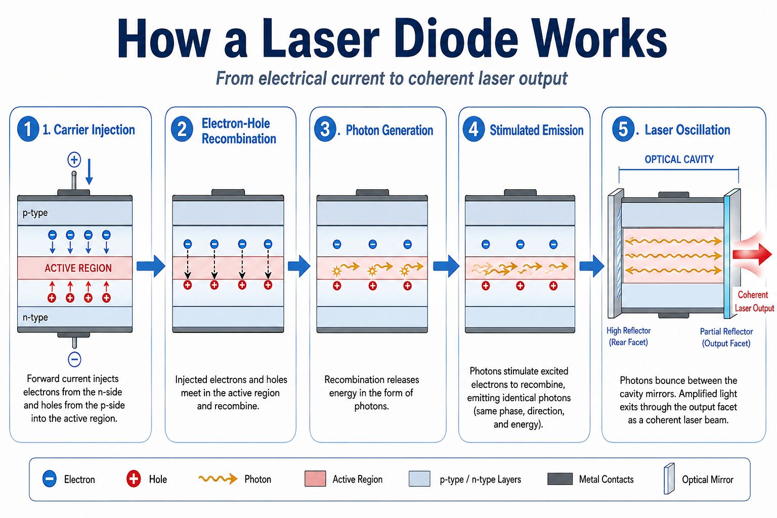 How a laser diode works step by step