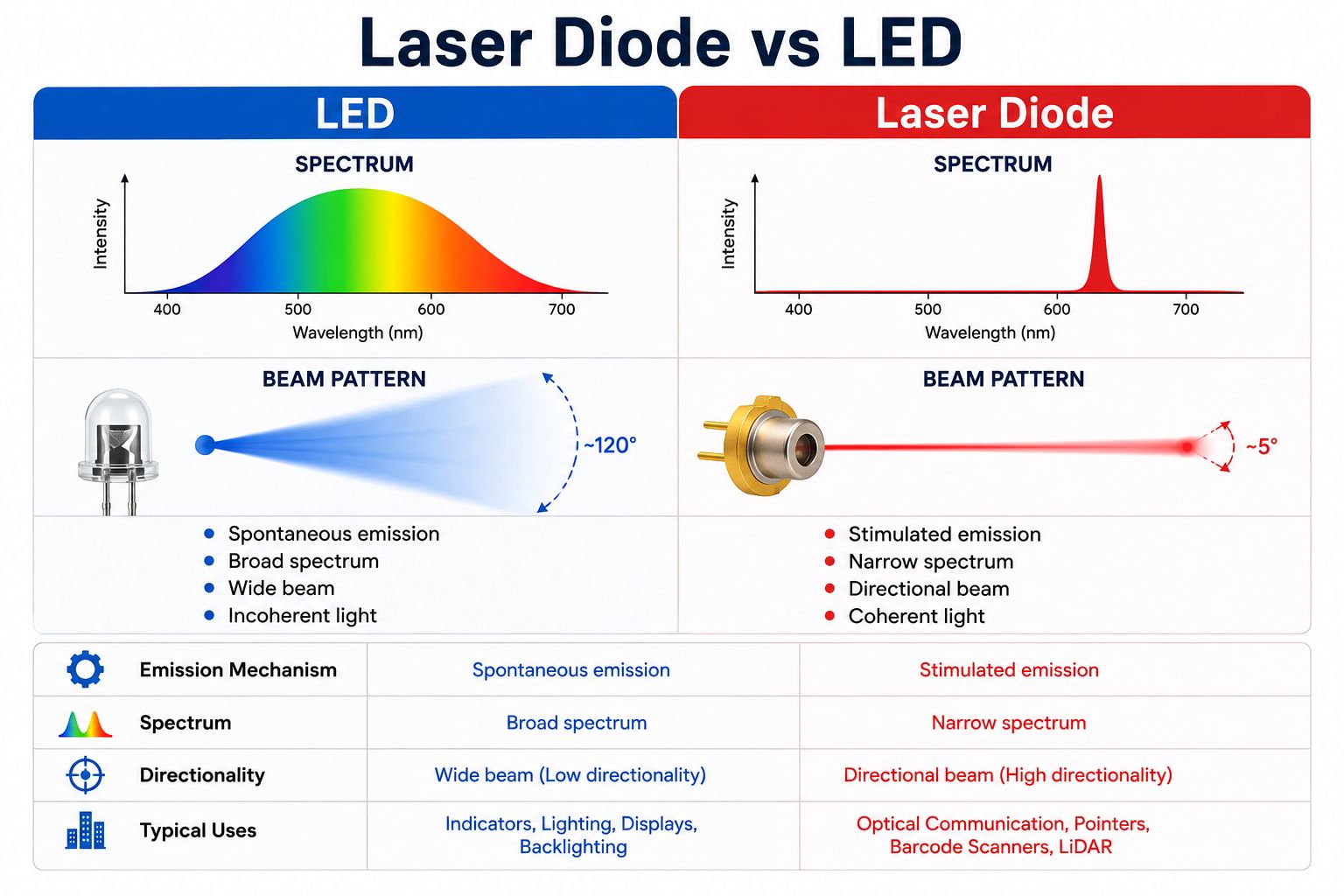 Laser diode vs LED comparison