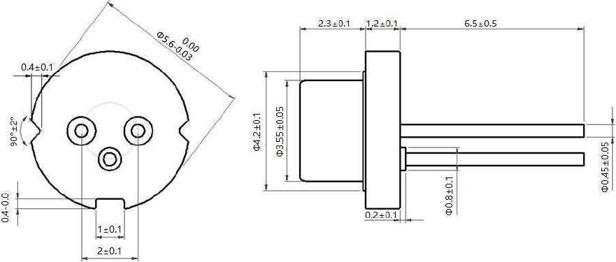808nm 50mW FP laser diode TO-5.6 outline dimensions