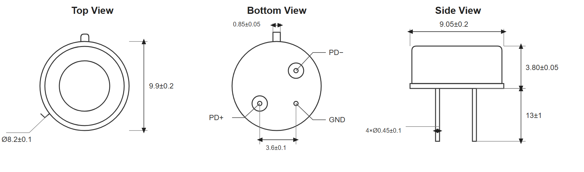 940nm silicon photodiode TO-5 package dimensions and pin definition