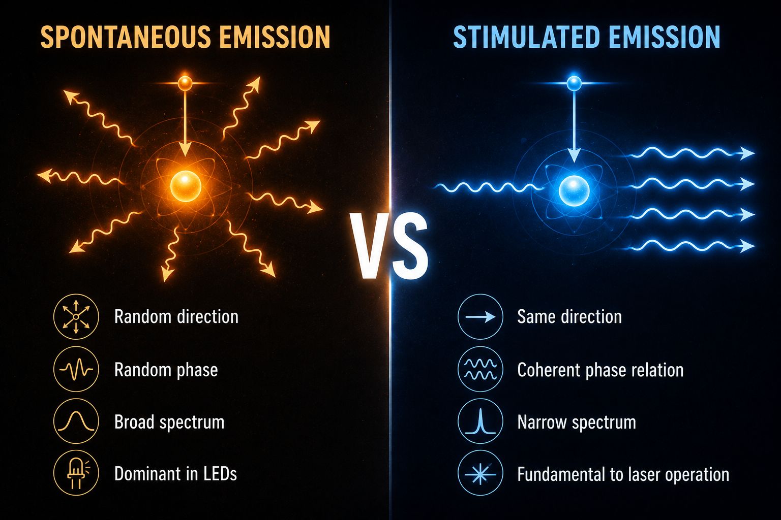 Spontaneous emission vs stimulated emission