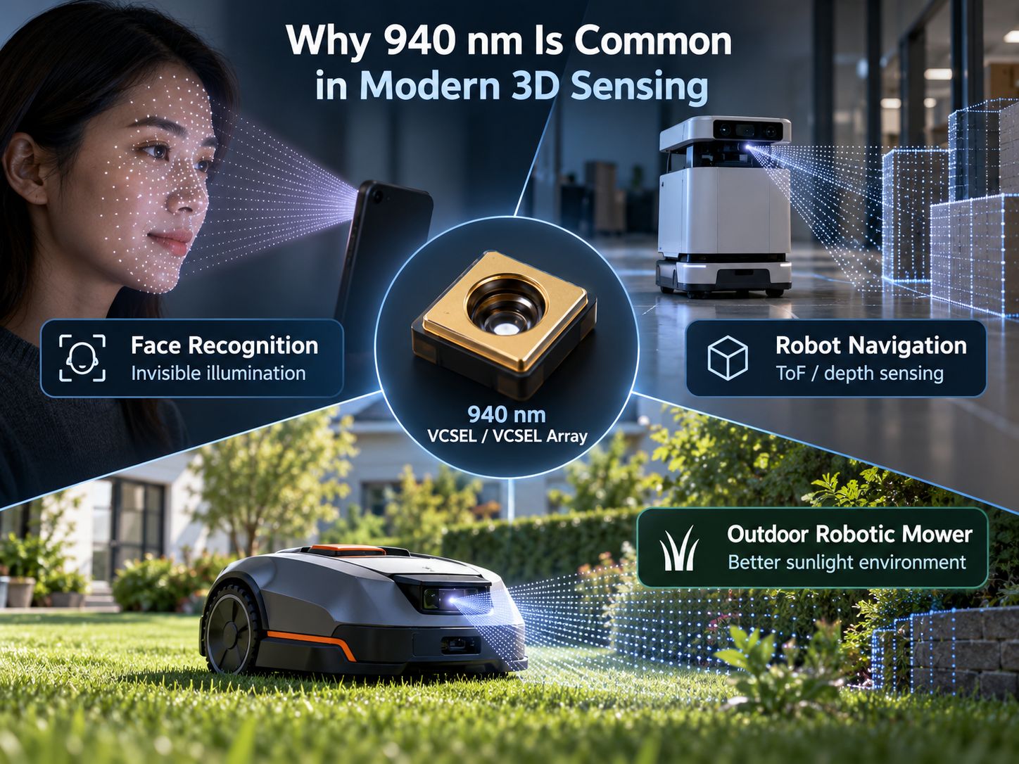 940 nm VCSEL applications in 3D sensing, robotics and face recognition