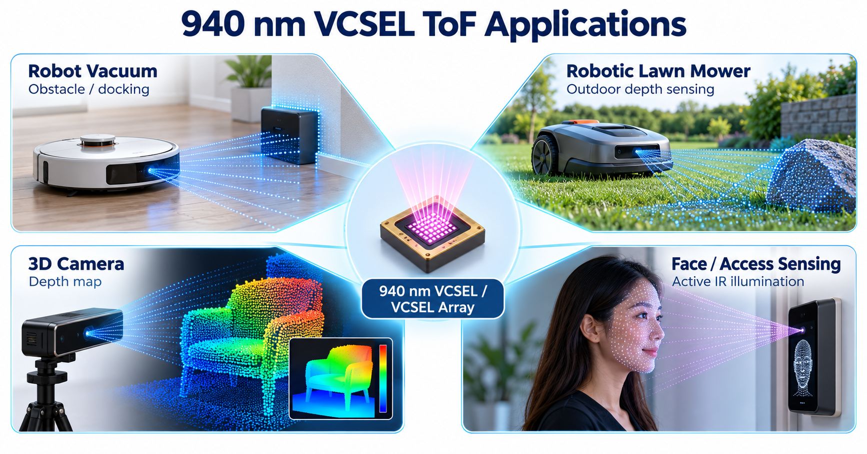 940 nm VCSEL ToF applications