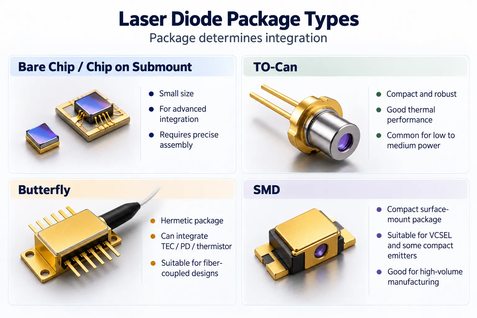 TEC, heater and passive thermal control for laser diodes