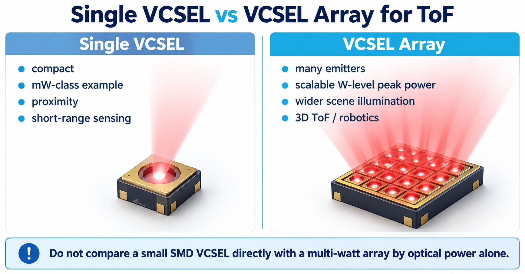 Single VCSEL vs VCSEL array for ToF